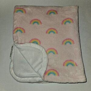 Blankets & Beyond Pink White Rainbow Fleece Baby Blanket SOFT 25" x 30"
